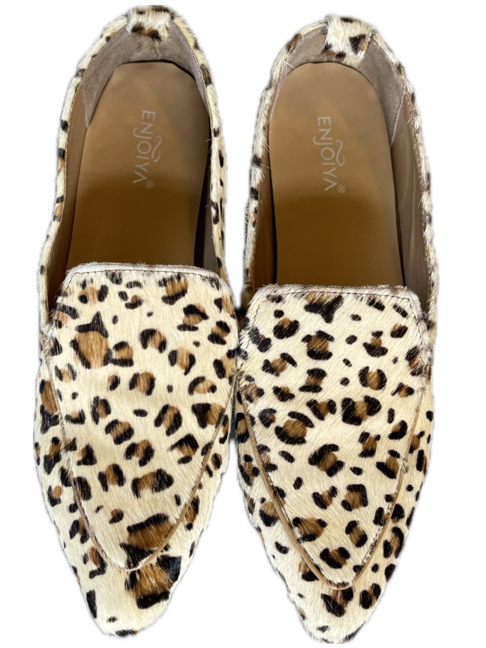 Calf Hair Leopard Cheetah Print Enjoiya Pointy Toe Narrow Haircalf Loafer Flats